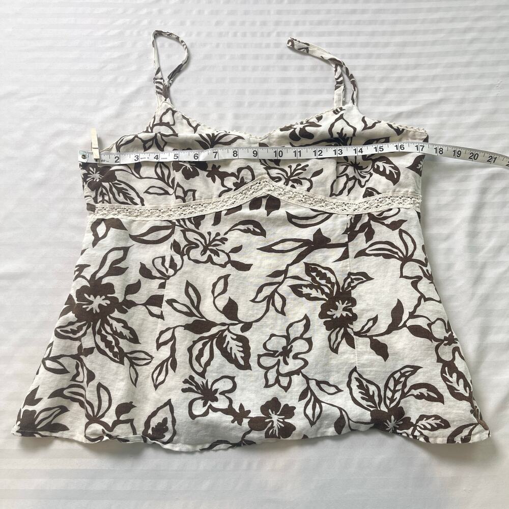 Bass Floral Linen Blend Cami Tank Top Brown Cream Boho Cottagecore Medium - Picture 4 of 10